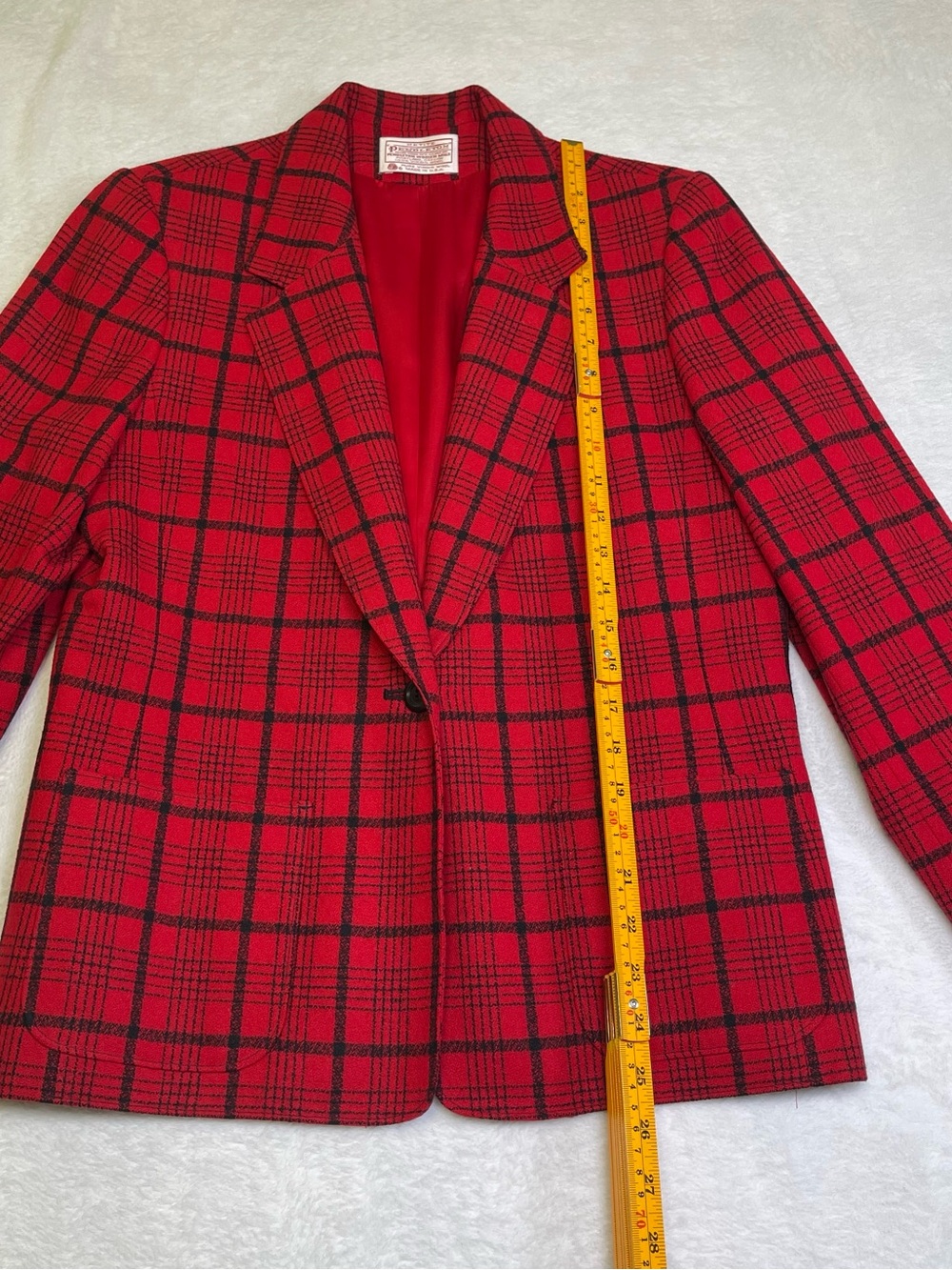 VTG Petite Pendleton Pure Virgin Wool Red Black Plaid Blazer Jacket Size 10 - Picture 7 of 9